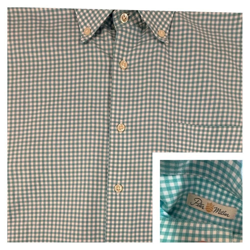 Peter Millar Shirt Mens Large Green Plaid Check Crown Resort Office Easter